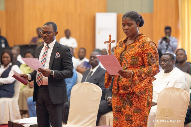 Mahama swears in Emelia Afi Agbenyo, Joseph Kwaku Asamoah as EC Deputy Commissioners.